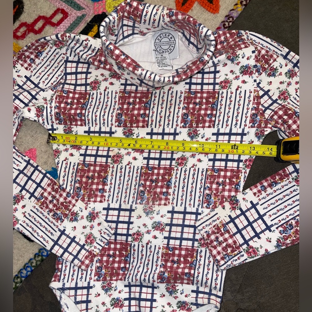Vintage Floral Plaid High-Neck Bodysuit - Picture 4 of 4